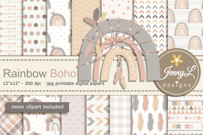 Rainbow BOHO  Digital Papers and Clipart
