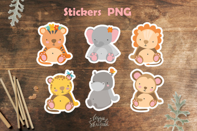 Safari Animals stickers. Cute animal stickers. stickers png