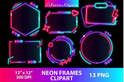 Neon Frames Clipart PNG | Glowing Neon Frame Clip Art