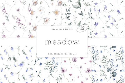 Meadow Watercolor Seamless Patterns