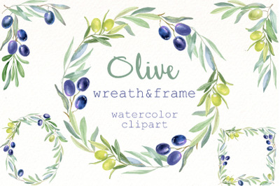 Olive wreath clipart, Watercolor greenery Frame clip art, foliage png