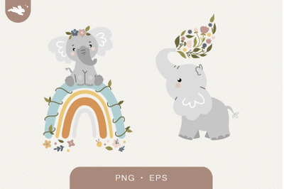 Baby elephant clipart, Floral Elephant PNG