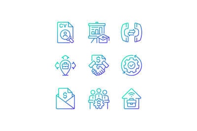 Business coordination gradient linear vector icons set