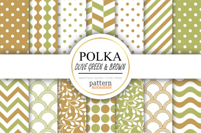 Polka Olive Green And Brown Digital Paper - BV060A