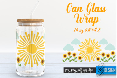 Farmhouse Glass Can Wrap SVG | Sun and Sunflowers