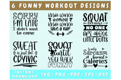 Funny Workout SVG Bundle&2C; 6 Designs&2C; Workout Quotes SVG&2C; Workout Shirt