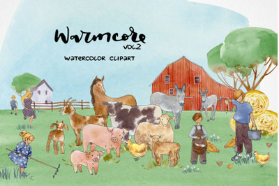Farm animal clipart, Watercolor kids clip art, Cottagecore country