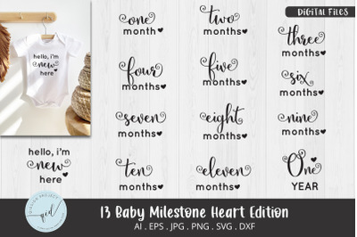 13 set Baby Milestone Heart Edition SVG