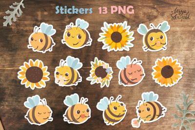 Bee stickers, bees and sunflowers, Printable Stickers