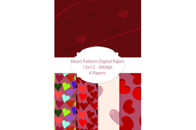 6 Heart Patterns, Heart Digital Papers (PNG and JPG)