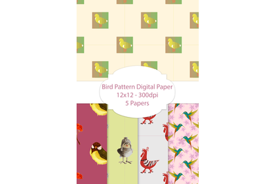 5 Bird Pattern Digital Papers (PNG and JPG)