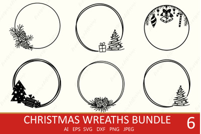 Christmas wreath bundle&2C; Round monogram frame&2C; Winter clipart