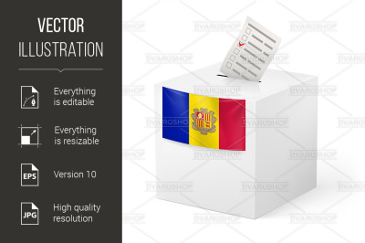 Ballot box with voting paper. Andorra