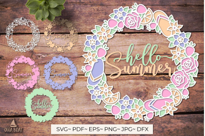 Hello summer door sign, Summer wreath svg