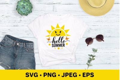 Hello summer SVG. Smiling sun. Round door sign