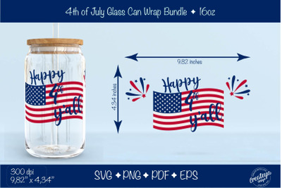 4th of July Glass Can wrap. Patriotic Beer Can Glass Wrap 16 oz. for L