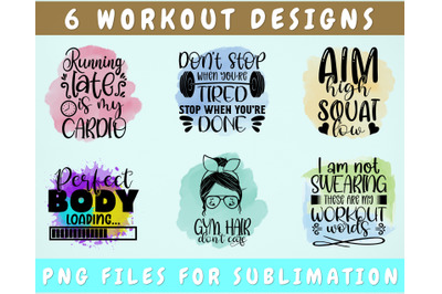 Workout Sublimation Designs Bundle&2C; 6 Workout Quotes PNG Files