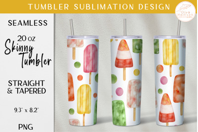 Watercolor Summer Tumbler Sublimation. Popsicle Tumbler Wrap PNG