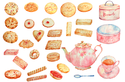 watercolor biscuits and tea pot set