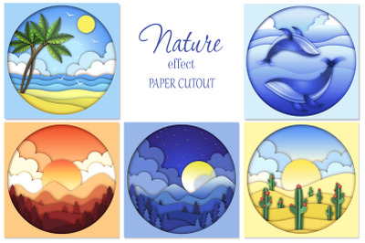 Postcards nature style Paper cutout.