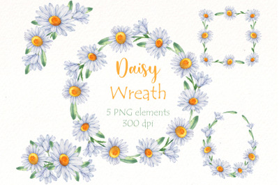 Daisy weath clipart | watercolor wildflowers frame png.