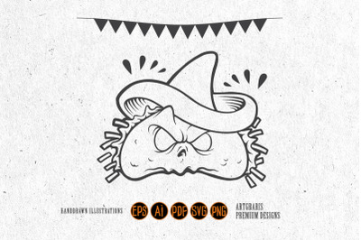 Scary delicious tacos restaurant mascot silhouette svg