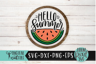 Hello Summer Watermelon Half Round Frame - Summer SVG