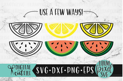 Lemon and Watermelon Slices - Summer Fruit SVG