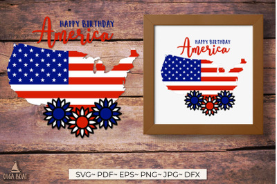 4th usa map | Happy birthday america Patriotic svg