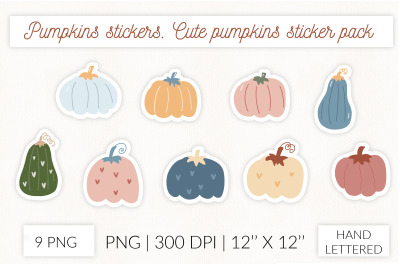 Pumpkins stickers. Cute pumpkins colorful sticker pack.