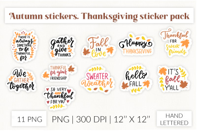 Autumn fall stickers. Thanksgiving harvest sticker pack