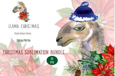 Watercolor Llama christmas clipart - Sublimation designs