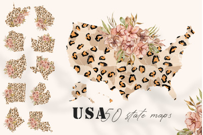 Floral USA and state map sublimation BUNDLE- 102 png files