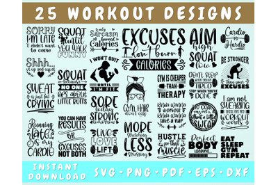 25 Workout Quotes SVG Bundle, Workout Sayings SVG, Gym Quotes SVG, PNG