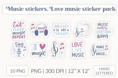 Music stickers. Love music quotes sticker pack.