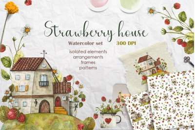Strawberry house watercolor set