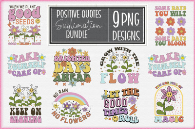 Positive Quotes Retro Flower PNG Bundle