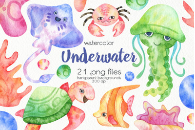 Watercolor Underwater Clipart - PNG Files
