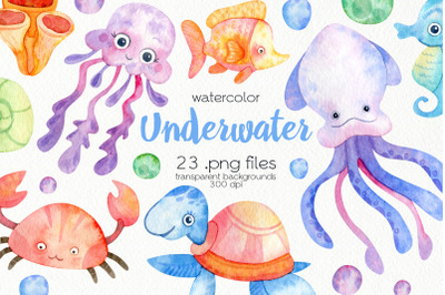 Watercolor Underwater Clipart - PNG Files