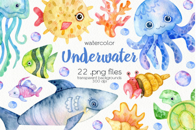 Watercolor Underwater Clipart - PNG Files