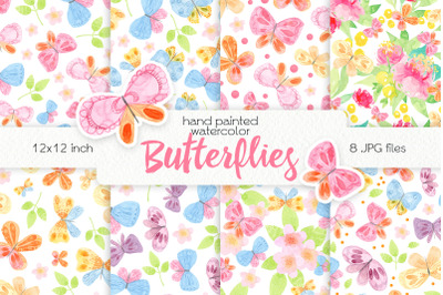 Watercolor Butterflies. Seamless Patterns