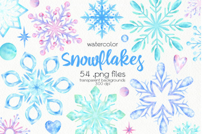 Watercolor Snowflake Clipart - PNG Files