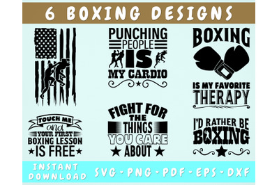 Boxing SVG Bundle, 6 Designs, Boxing Quotes SVG, Boxing Shirt SVG, PNG