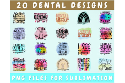 Dental Sublimation Designs Bundle, 20 Dental Quotes PNG Files
