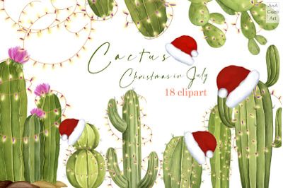 Watercolor Cactus Christmas in July clipart