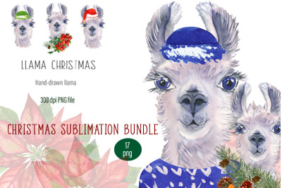 Watercolor Llama christmas clipart - Sublimation designs