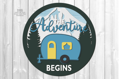 Adventure Begins SVG Laser Cut Files | Camping Sign SVG Glowforge
