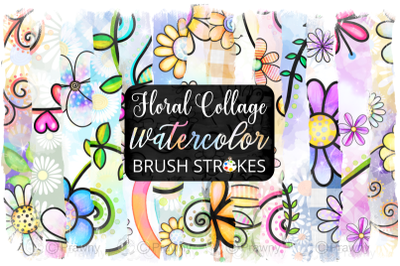 Floral Collage Watercolor Brush Strokes Set 7