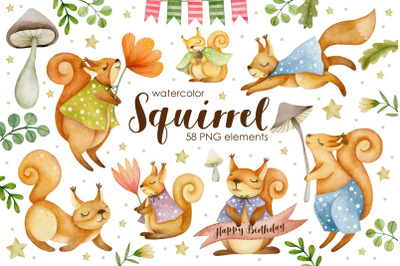 Watercolor squirrel clipart