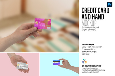 Credit Card and Hand Mockup - 7 views per hand (right and left)
